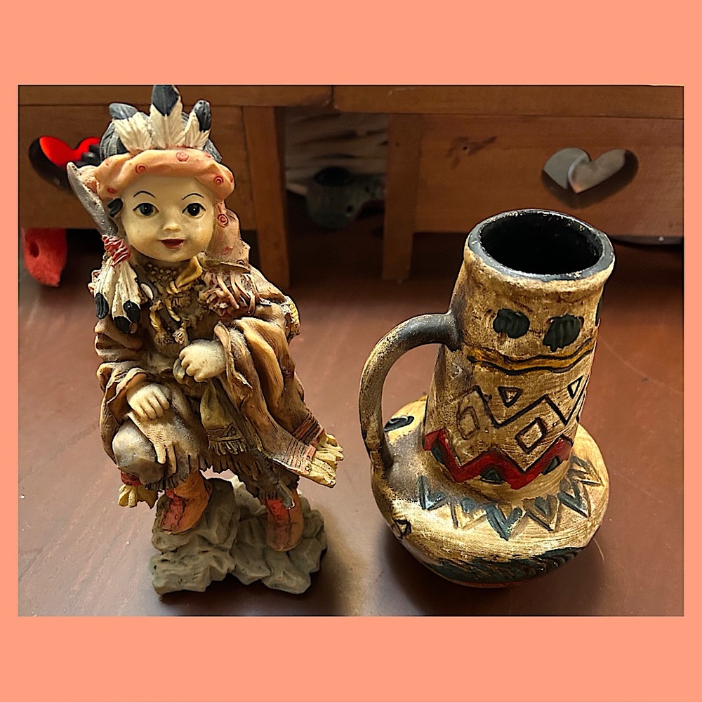 Vintage Native American Figurine and Pottery Set